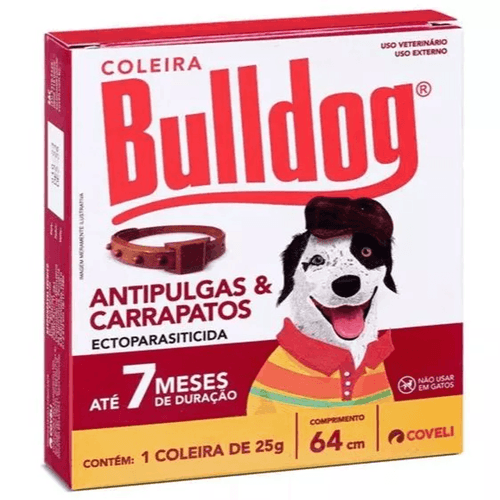 COLEIRA ANTIPULGAS E CARRAPATOS BULLDOG 7 COM 64CM E 25G PARA CÃES COVELI COLEIRA ANTIPULGAS E CARRAPATOS BULLDOG 7 COM 64CM E 25G PARA CÃES COVELI